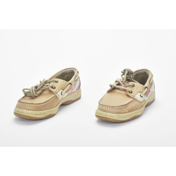 Sperry Kids Bluefish Pink / Green Plaid Sequin Boat Shoe Size 2.5 - Picture 2 of 5